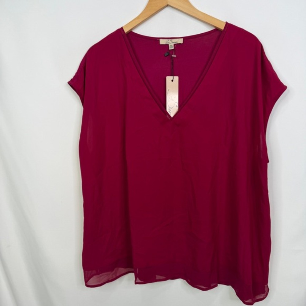 La Serein Women Magenta Pink V-Neck Chiffon Layered Blouse 2X NWT - Picture 3 of 7